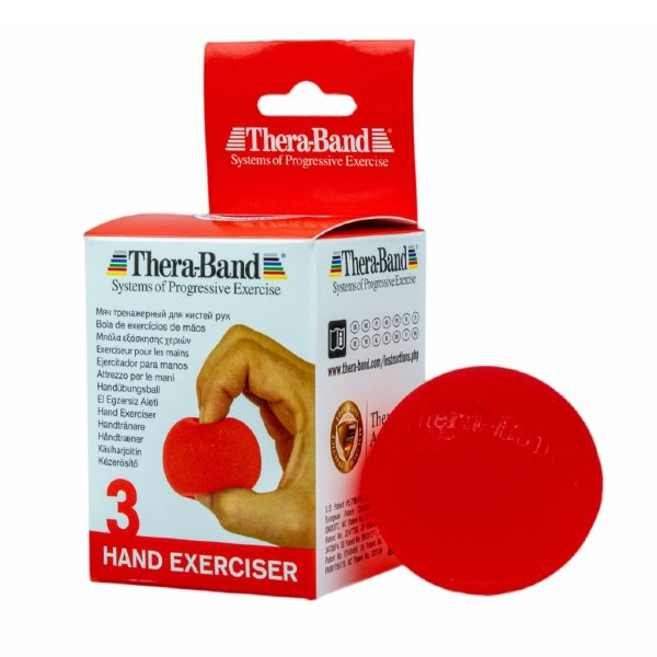 Rehabilitačné cvičenie s červeným TheraBand Hand Exerciserom