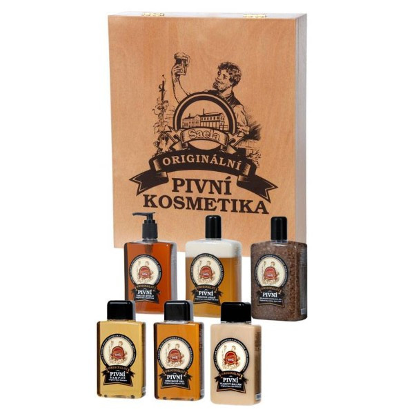 luxusna darčeková sada v drevenom boxe pre muža pivná kozmetika